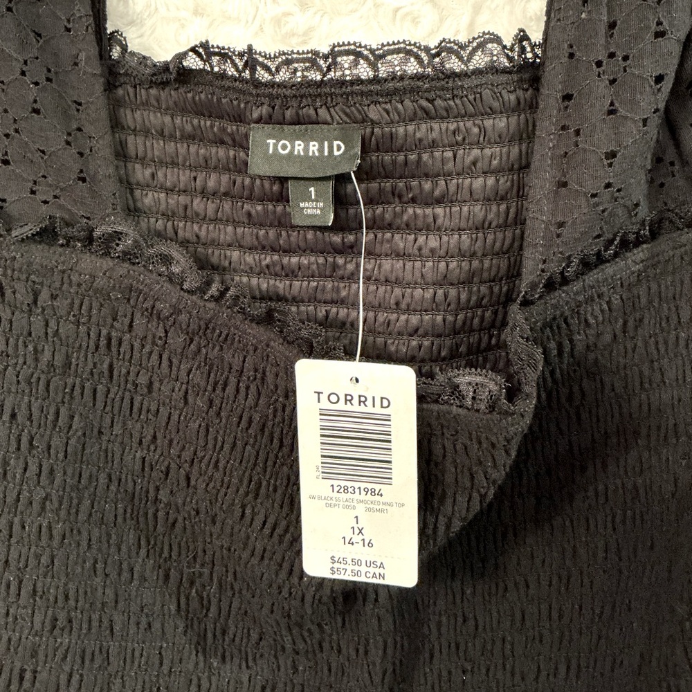 NWT Torrid Black Lace Smocked Top